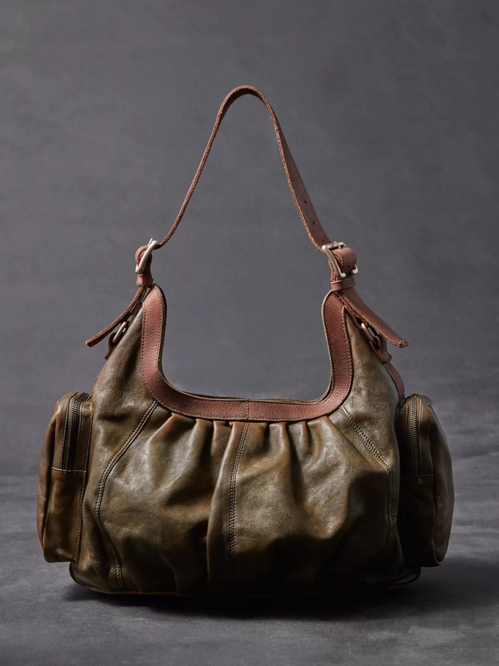 $398! Free People We The Free Hattie Hardware Shoulder Bag Olive NEW - Picture 2 of 8